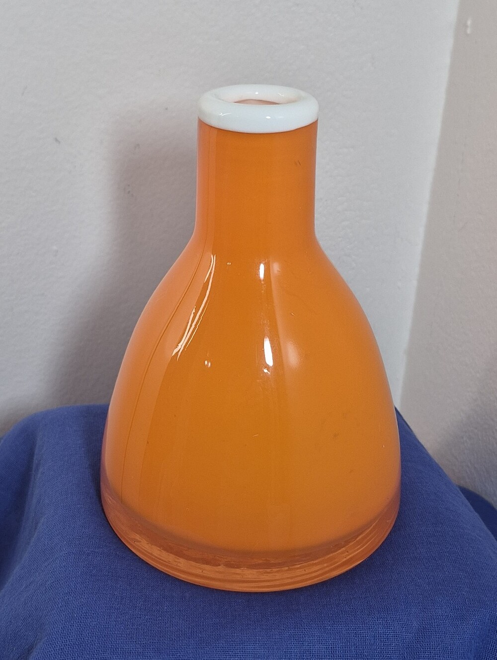 Vintage MCM-Style Cased Glass Vase Orange White Clear 6.5"